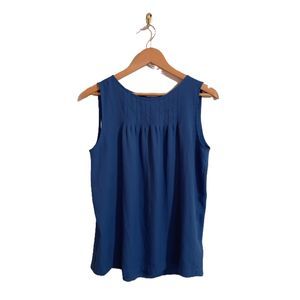 Ann Taylor Loft Womens Blue Sleeveless Crew Neck Pleated Tunic Blouse Size Med